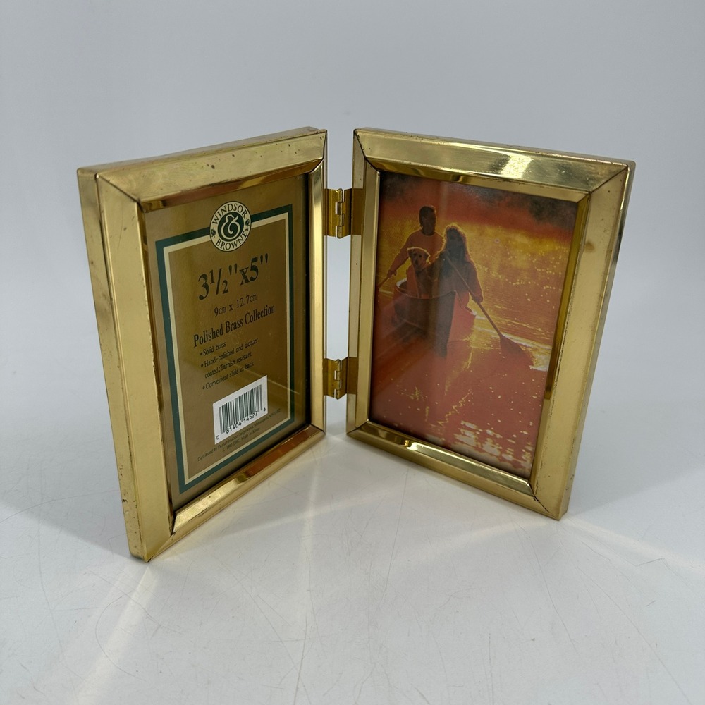 Windsor & Browne Polished Brass Double Picture Frame 3.5x5 Gold Folding Hinged